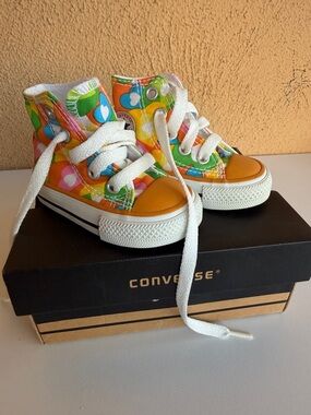 Converse Kids' Multicolor Floral High-Top Sneakers with Orange Toe